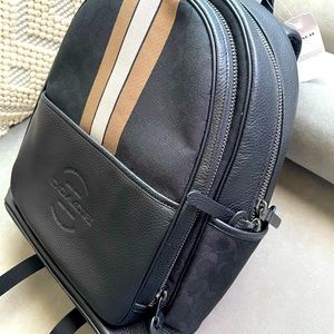 NWT authentic Coach unisex backpack. Black leather on black canvas